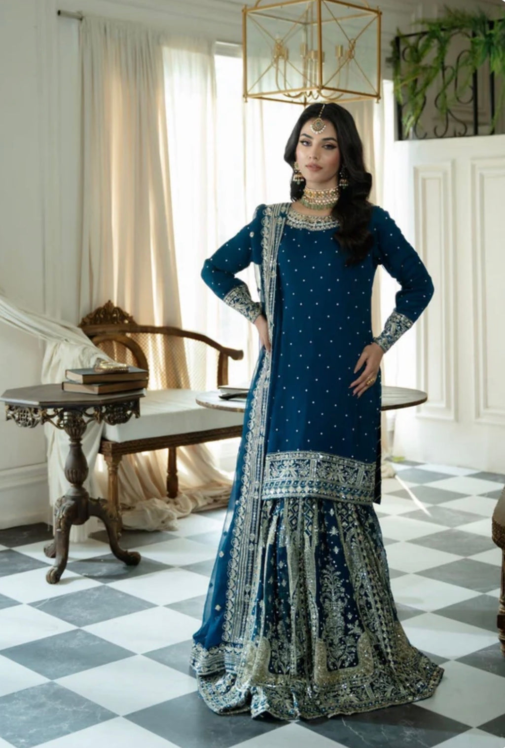 DIYA 3-Piece Pakistani Gharara Suit – Luxury Chiffon Wedding Wear