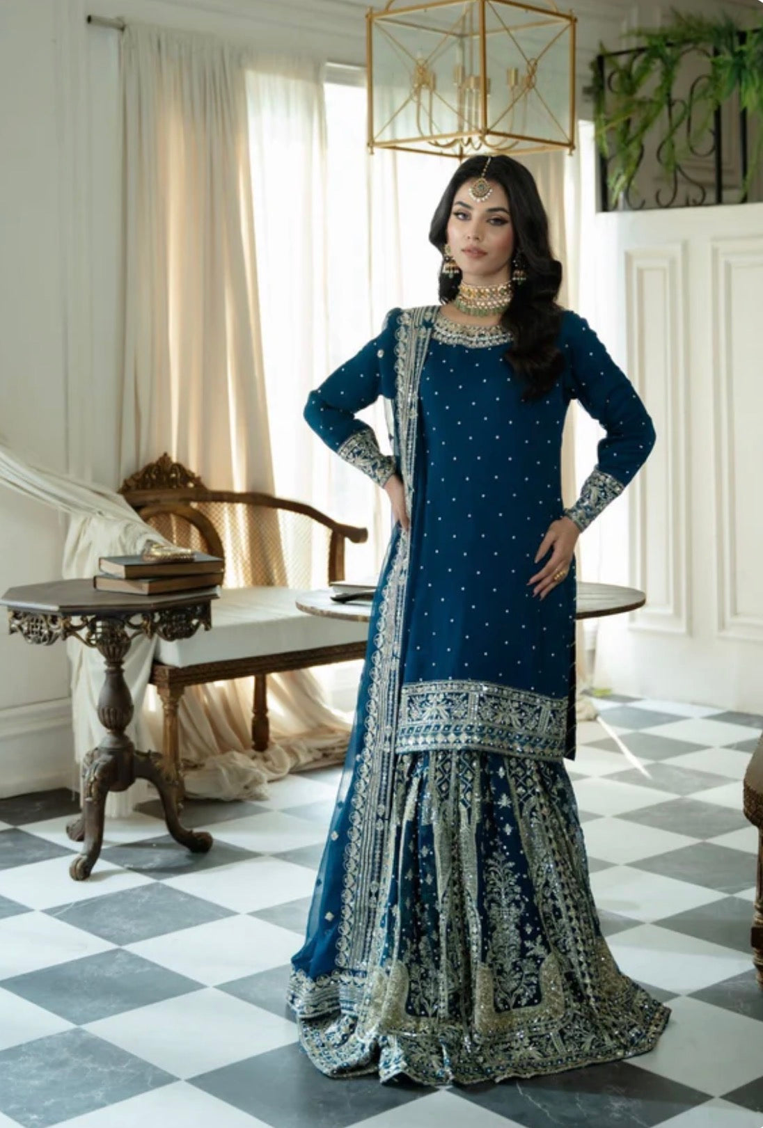 DIYA 3-Piece Pakistani Gharara Suit – Luxury Chiffon Wedding Wear