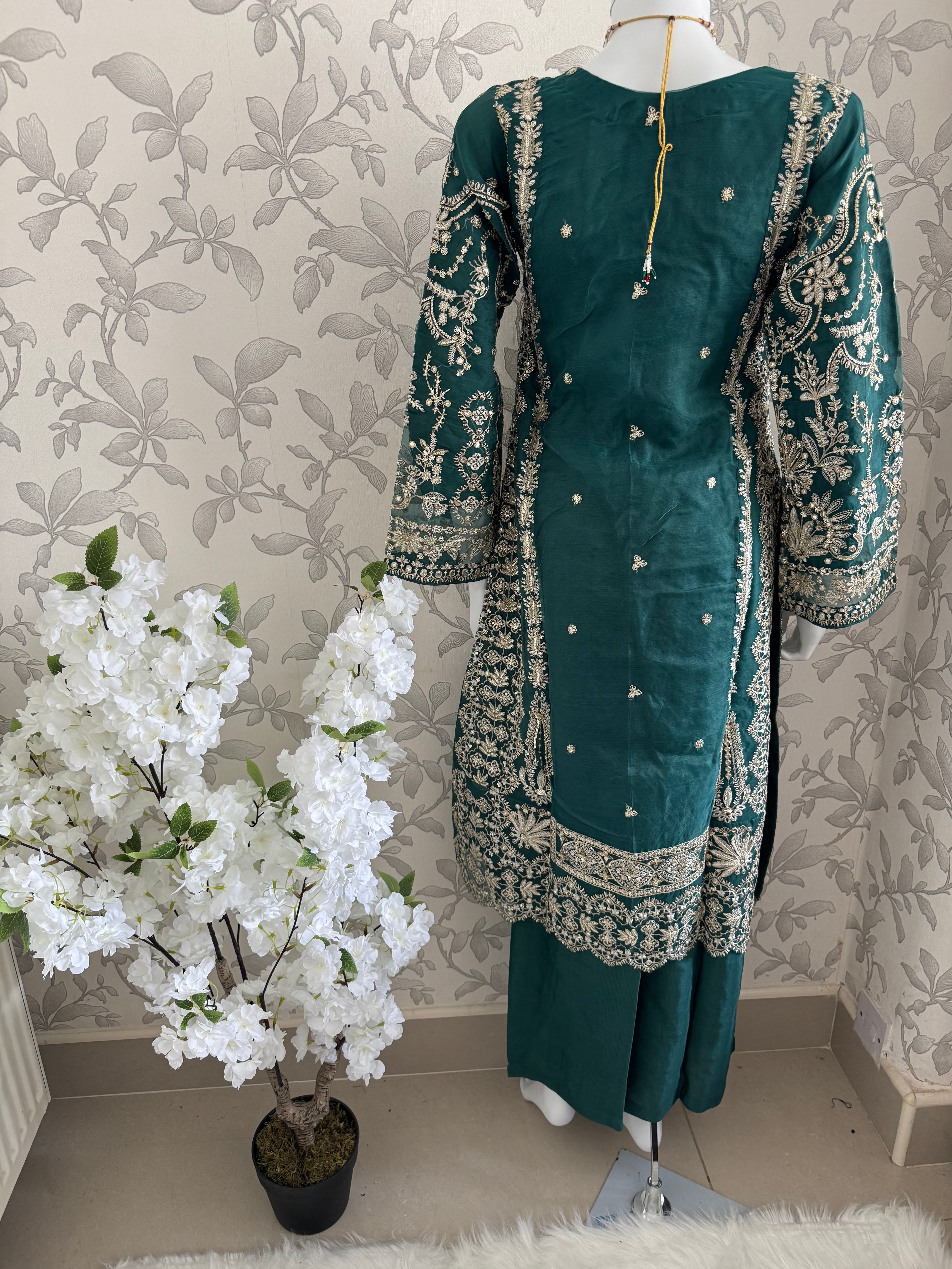 AFROZ Emerald | 3 piece Embroidered soft Organza Suit