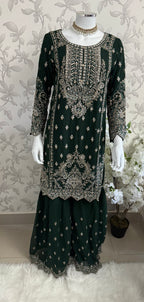 SAFFA | 3 piece Embroidered Chiffon Gharara Suit