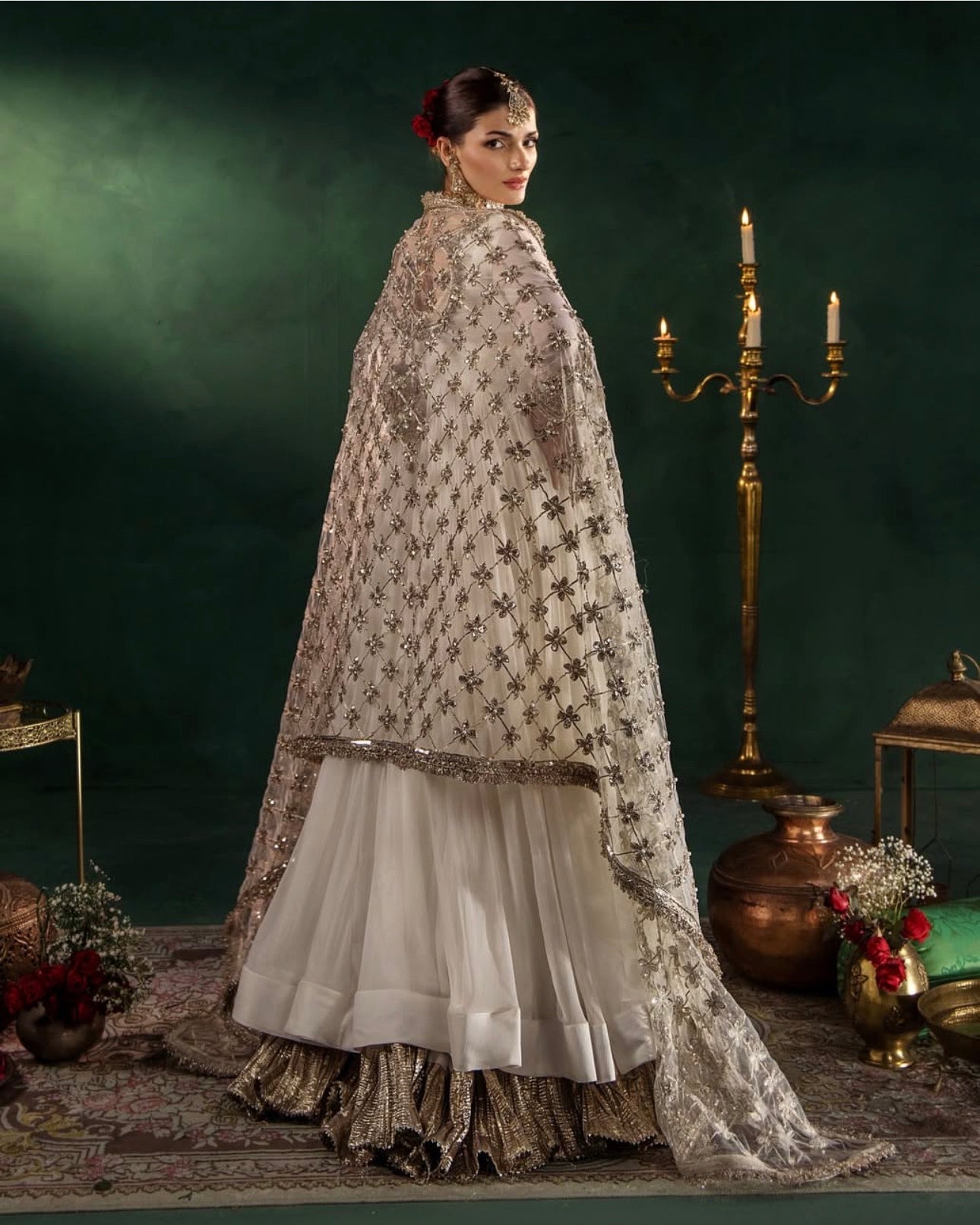DILRUBA | 3 piece embroidered chiffon wedding wear Anarkali suit - white
