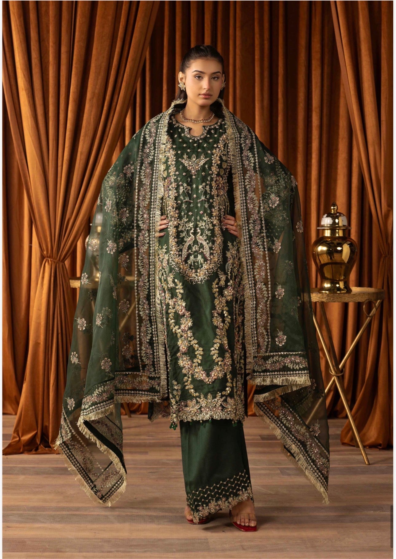 SANGEET | 3 piece heavy Embroidered soft organza Suit