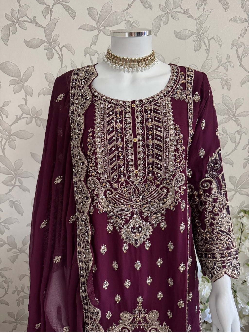 SAFFA | 3 piece Embroidered Chiffon Gharara Suit