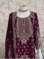 SAFFA | 3 piece Embroidered Chiffon Gharara Suit