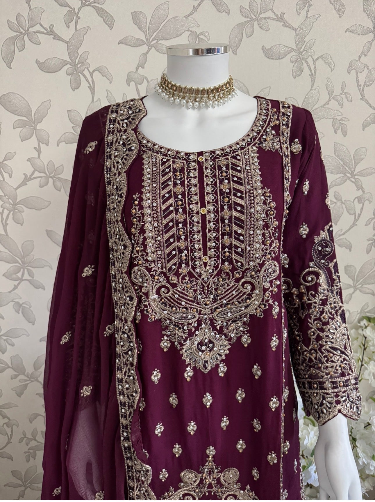 SAFFA | 3 piece Embroidered Chiffon Gharara Suit