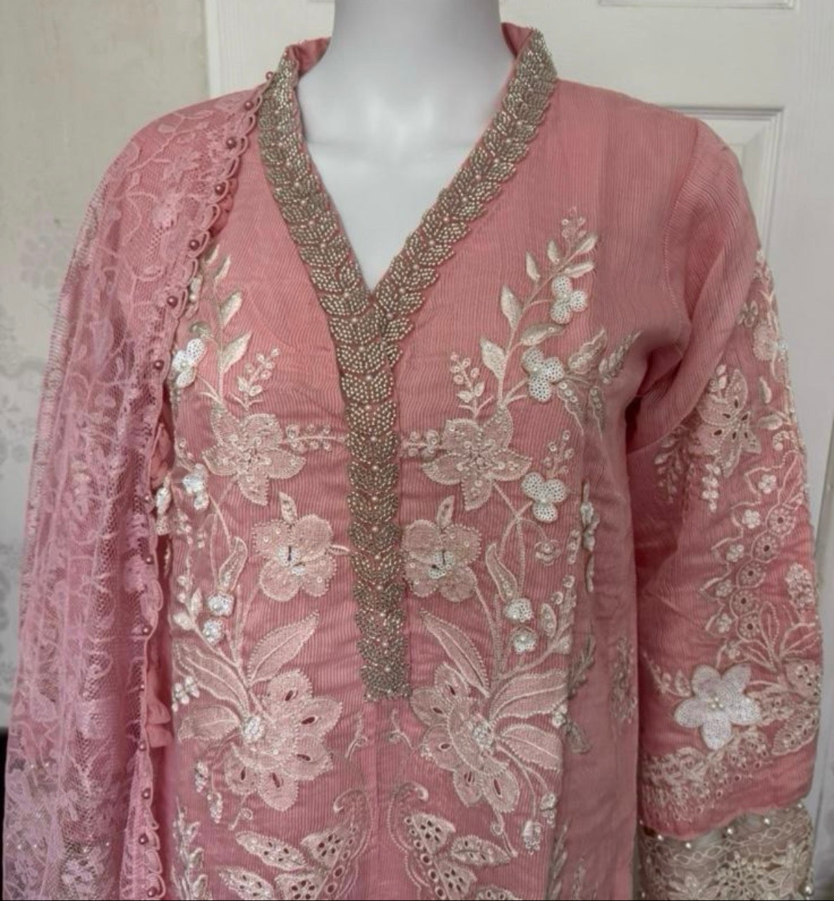 Rose Quartz | 3 piece Luxury Embroidered khaadi Net Suit