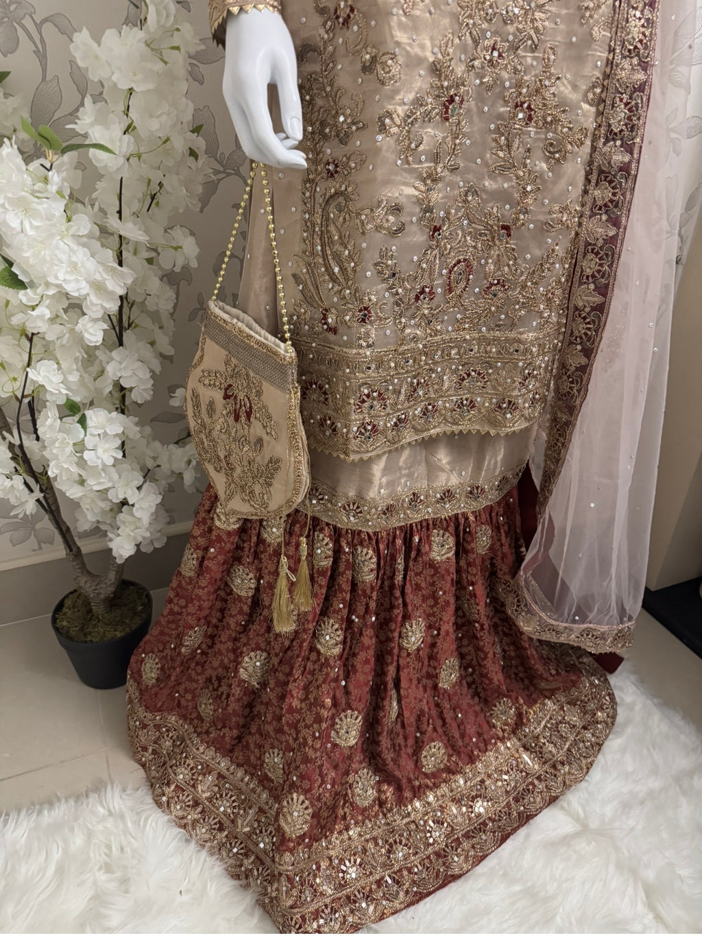 AMAIRA | 3 pieces heavy Embroidered shinny Masoori wedding Gharara Suit