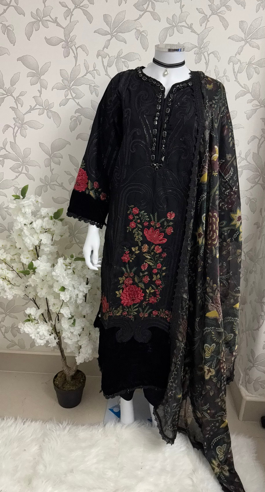 D9 MARIA.B Inspired Black Embroidered 3PC Suit