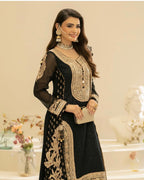 Black Embroidered 3 piece Sharara Suit | Pakistani Wedding Guest Dress