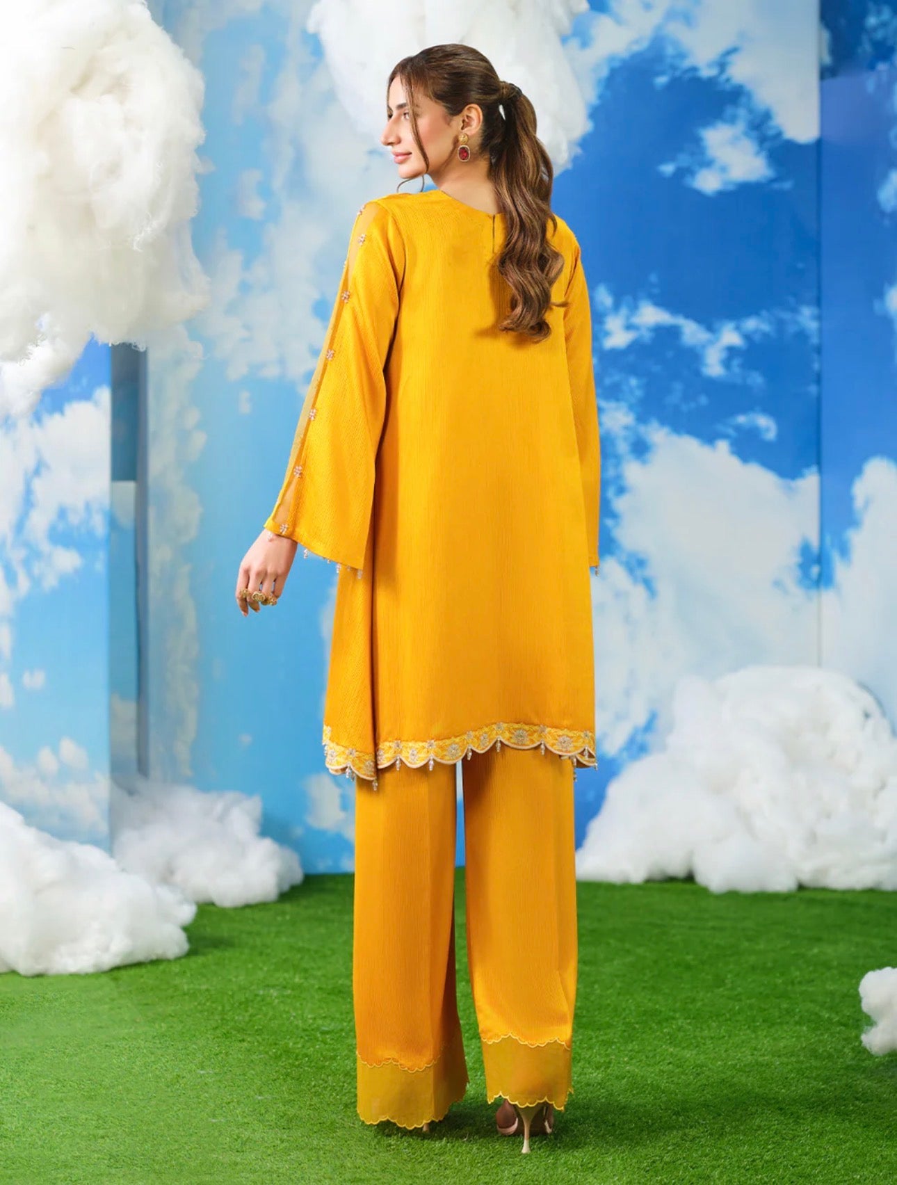 Sunshine Yellow 2 piece silk Embellished Kurta Set