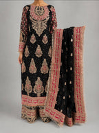 MAAHI | 3 piece heavy Embroidered Silk wedding wear suit- BLACK