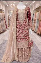 MAAYA | 4 piece Heavy Embroidered Chiffon wedding Gharara stitched suit