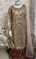 AMAIRA | 3 pieces heavy Embroidered shinny Masoori wedding Gharara Suit