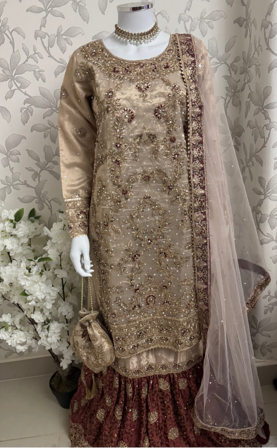 AMAIRA | 3 pieces heavy Embroidered shinny Masoori wedding Gharara Suit