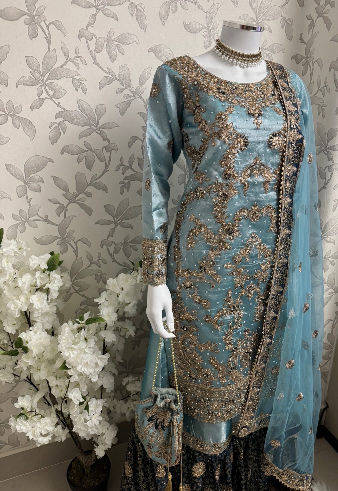 AMAIRA | 3 pieces heavy Embroidered shinny Masoori wedding Gharara Suit