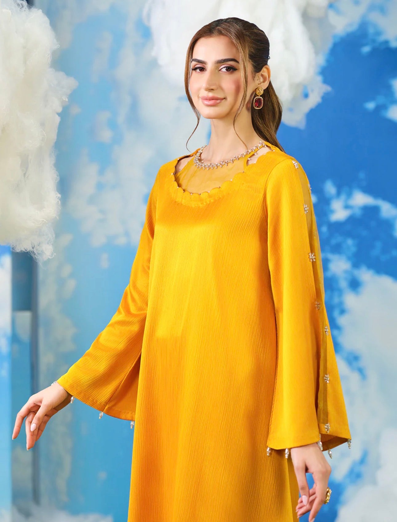 Sunshine Yellow 2 piece silk Embellished Kurta Set