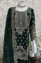 SAFFA | 3 piece Embroidered Chiffon Gharara Suit