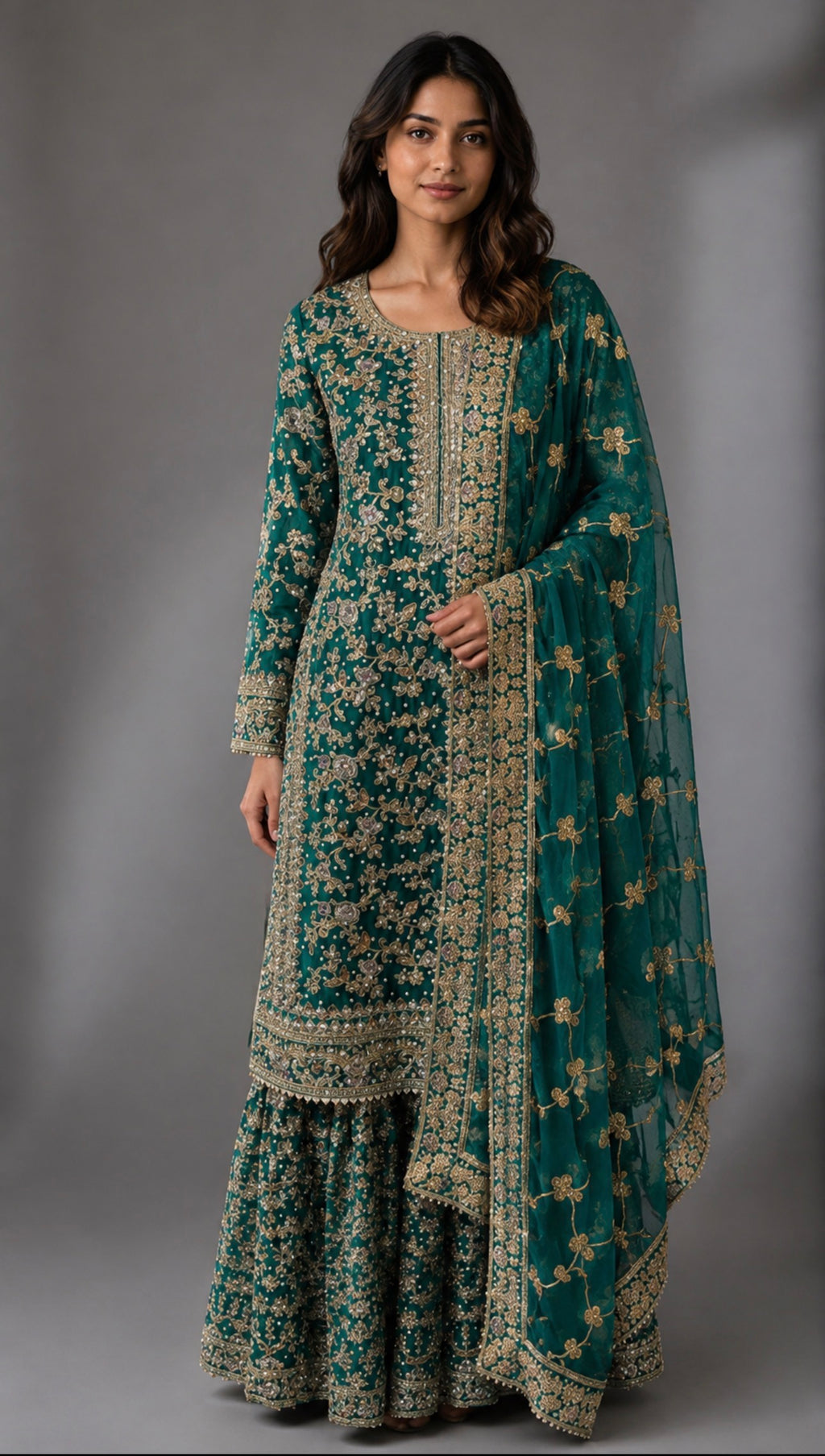 ZAAHIA | 3 piece Embroidered chiffon Pakistani Sharara Suit | Luxury Wedding & Party Wear