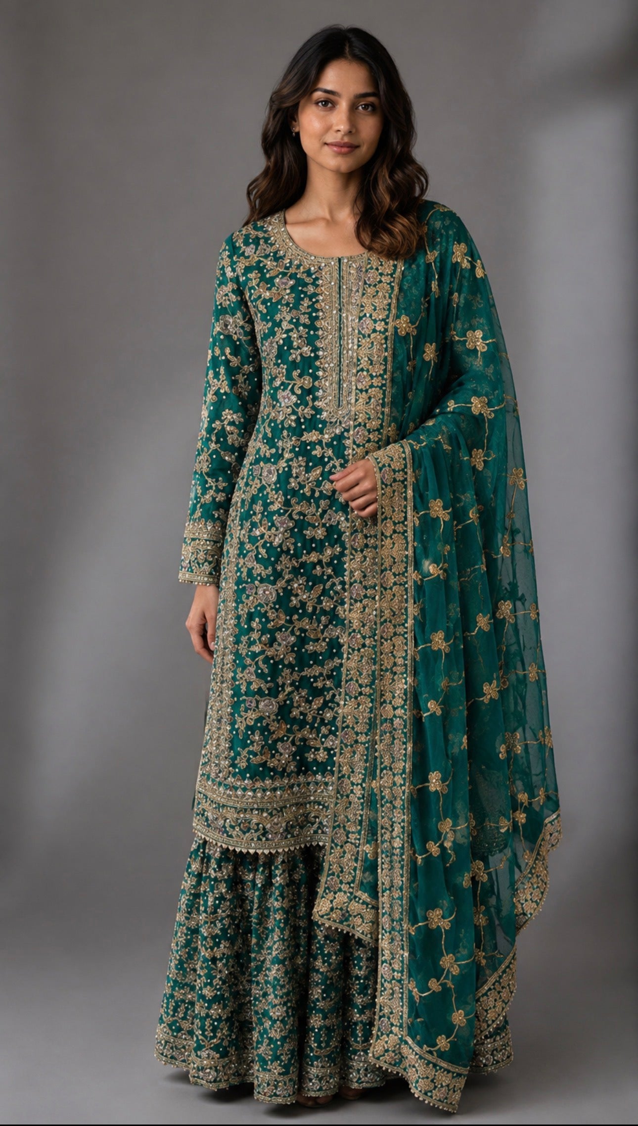 ZAAHIA | 3 piece Embroidered chiffon Pakistani Sharara Suit | Luxury Wedding & Party Wear