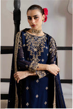 ALANI Navy Blue | 3 piece Embroidered chiffon sharara Suit