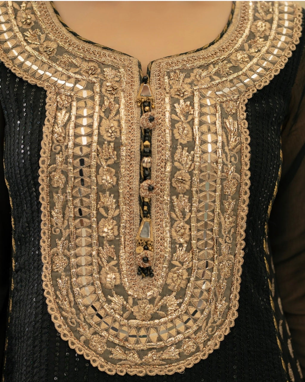 Black Embroidered 3 piece Sharara Suit | Pakistani Wedding Guest Dress