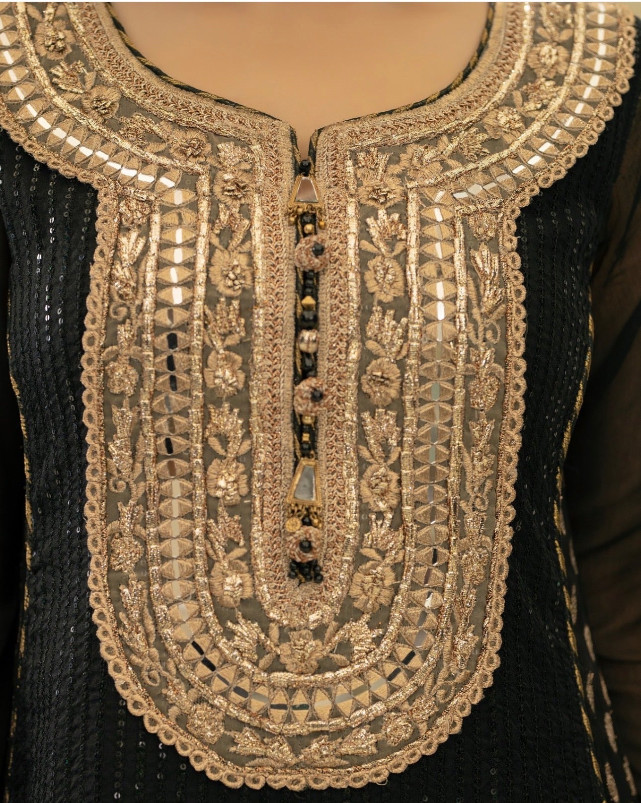 Black Embroidered 3 piece Sharara Suit | Pakistani Wedding Guest Dress