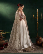 DILRUBA | 3 piece embroidered chiffon wedding wear Anarkali suit - white