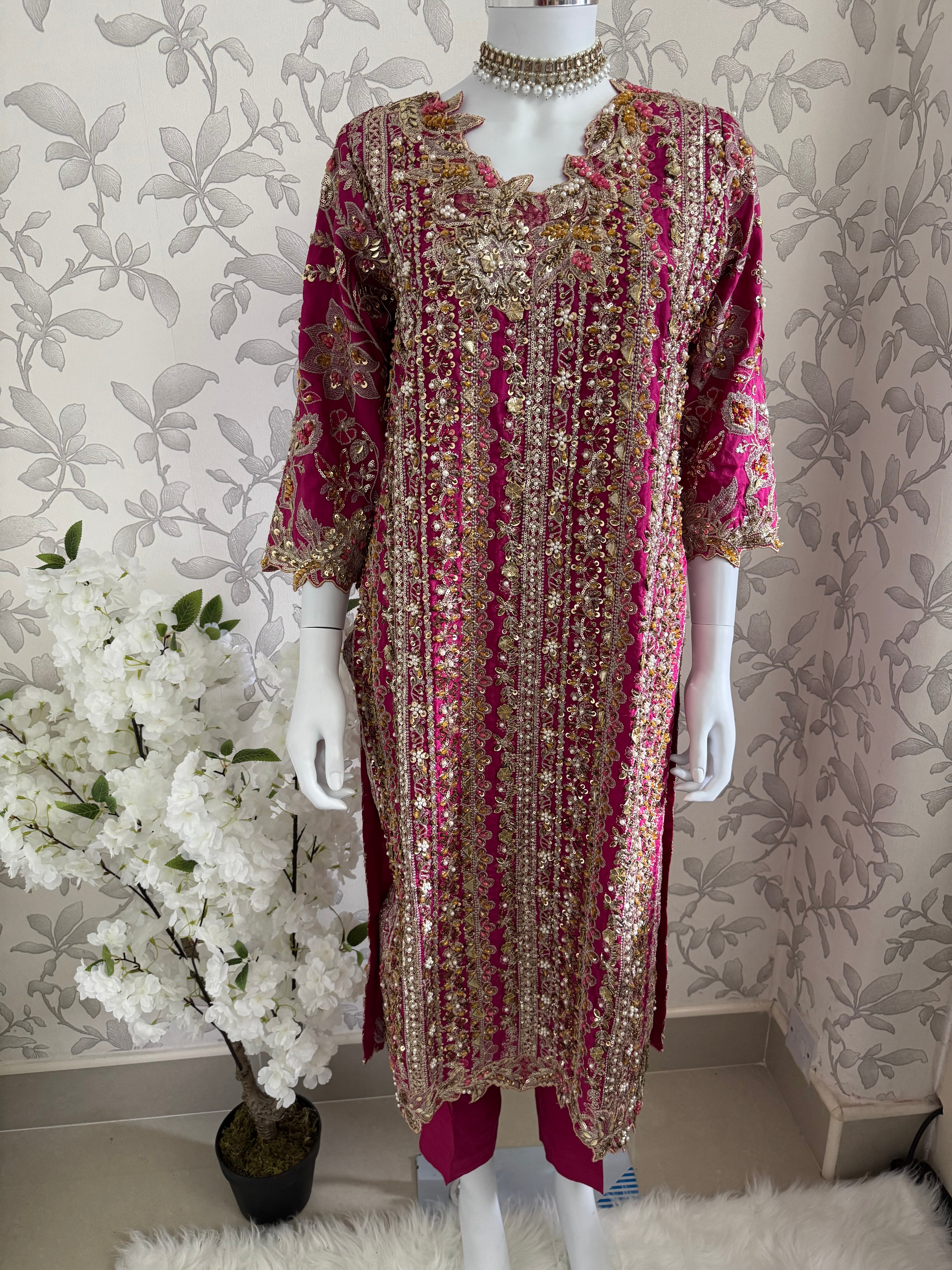 SAFINA | 3 pieces heavy Embroidered silk wedding Suit