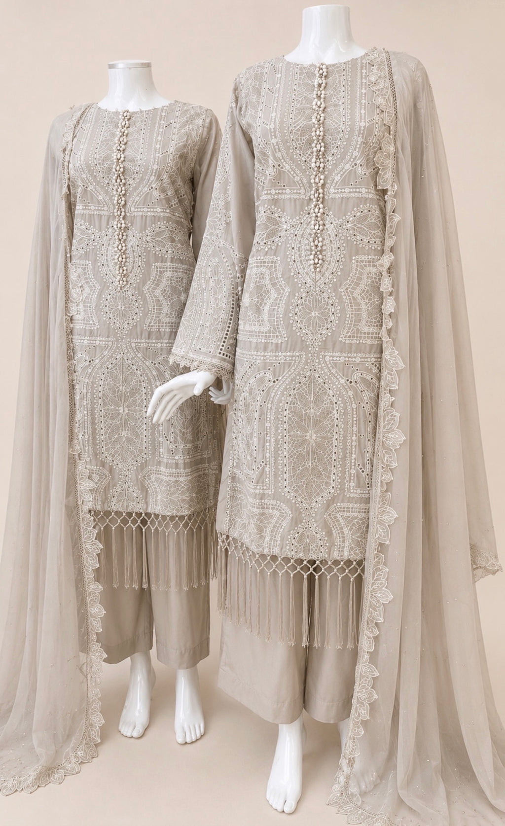 Champagne Pearl | 3 piece Luxury Embroidered Lawn Suit