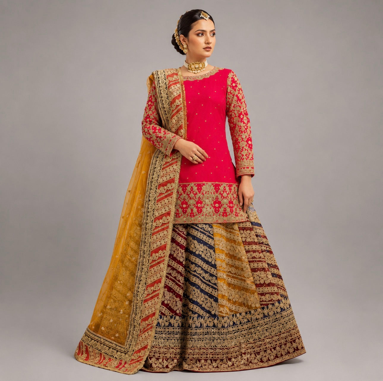 MEHNDI KI RAAT | 3 piece Embroidered Bridal Mayon/Mehndi Lehenga Dress