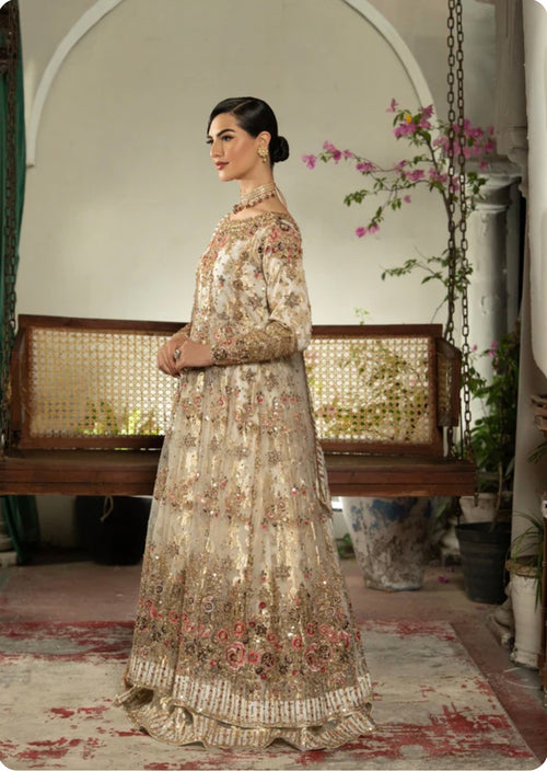 AROMMA | 3 piece Luxury Embroidered wedding anarkali Maxi dress comes with Potli bag