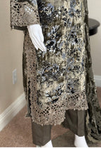 D3 VELVET-Olive Grey Embroidered 3-Piece Suit with Luxury Dupatta