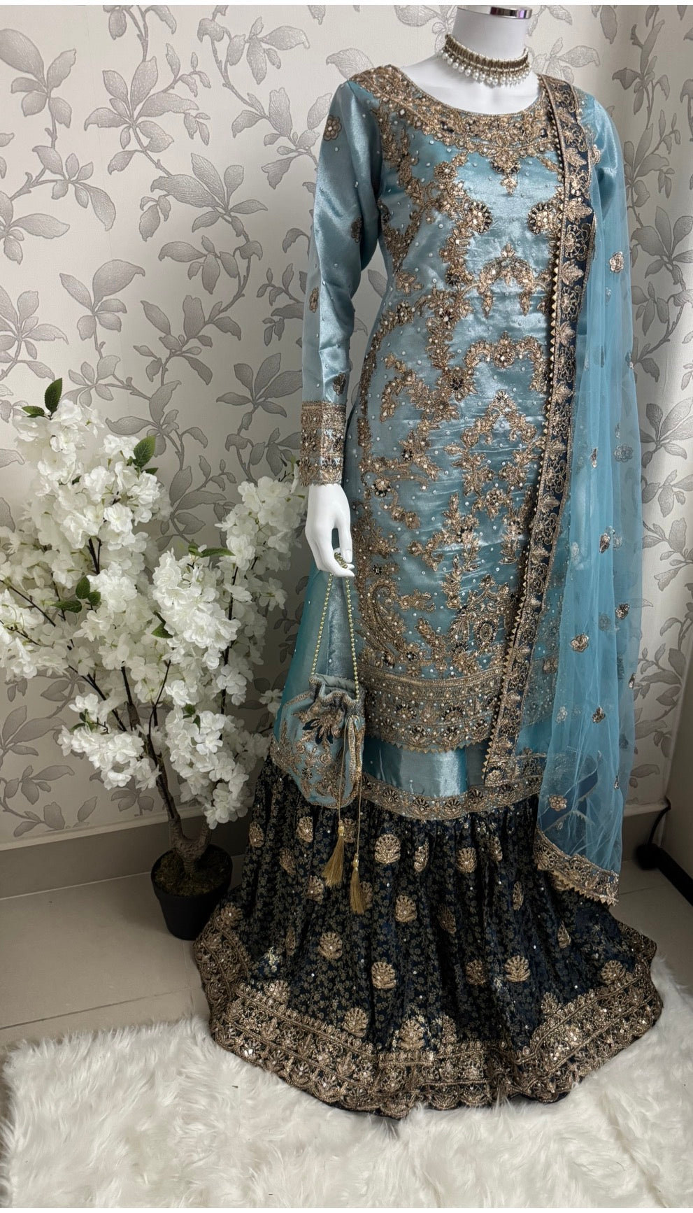 AMAIRA | 3 pieces heavy Embroidered shinny Masoori wedding Gharara Suit