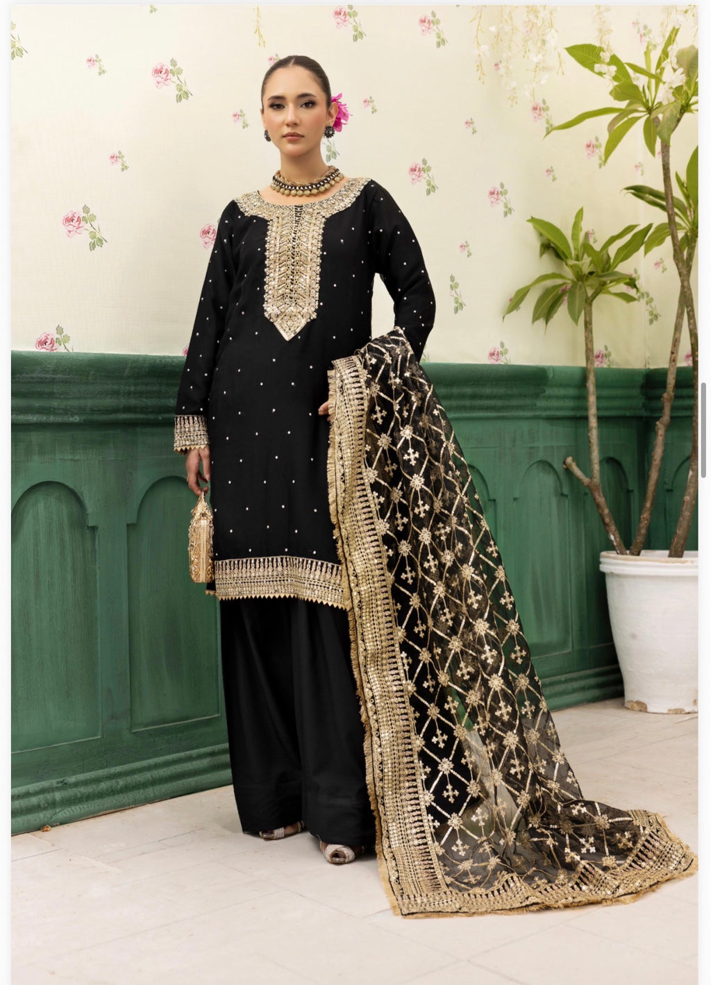 HAYA | 3 piece chiffon suit with heavy embroidered organza duppatta