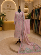 Blush Pink | 3 piece heavy Embroidered Chiffon Suit