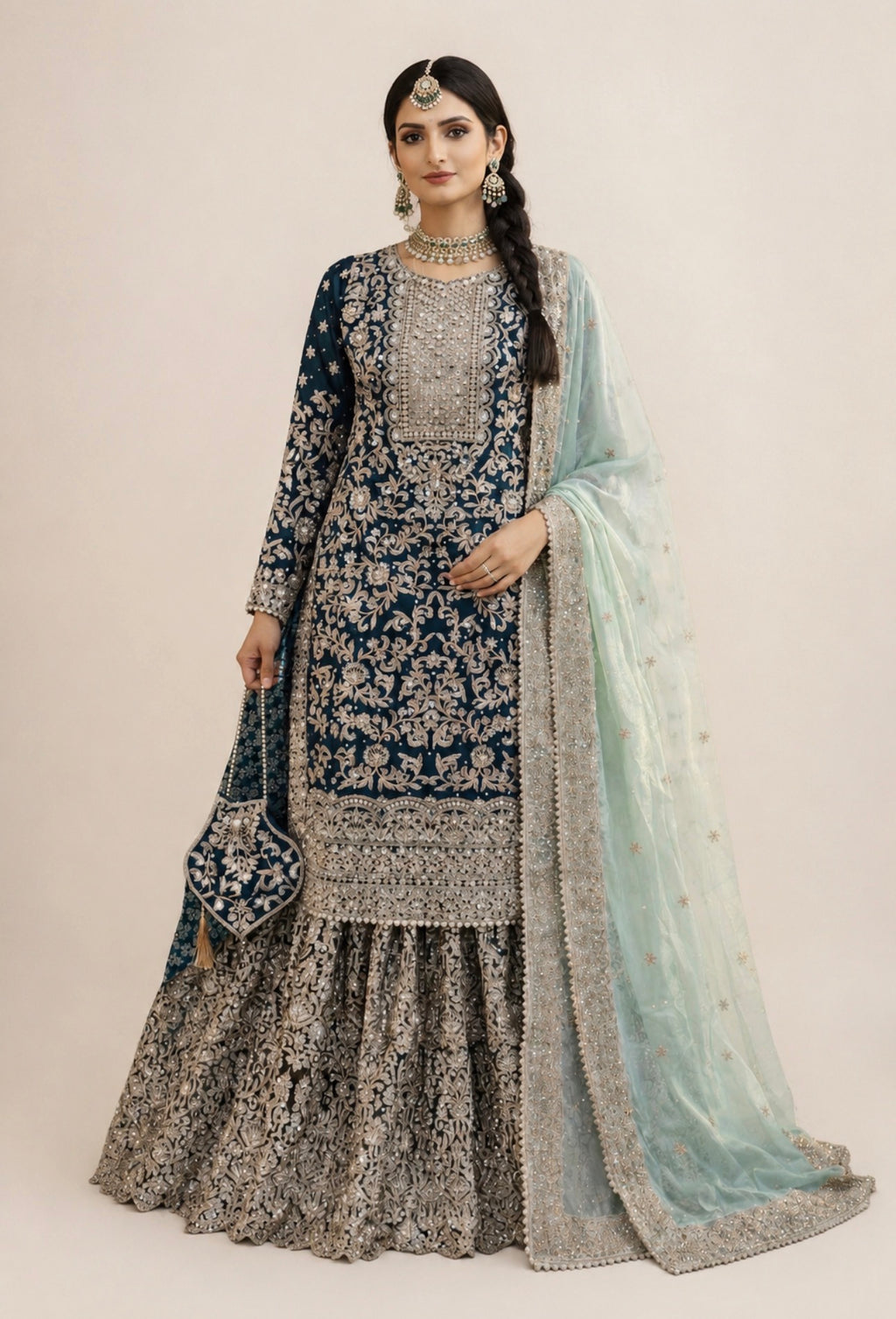 MAAYA | 4 piece Heavy Embroidered Chiffon wedding Gharara stitched suit