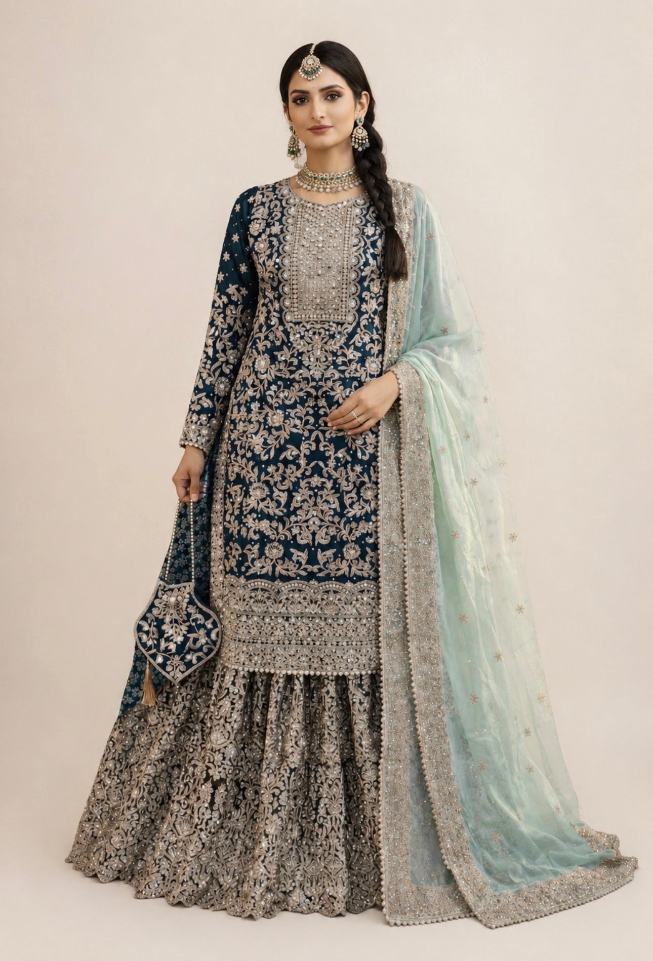 MAAYA | 4 piece Heavy Embroidered Chiffon wedding Gharara stitched suit