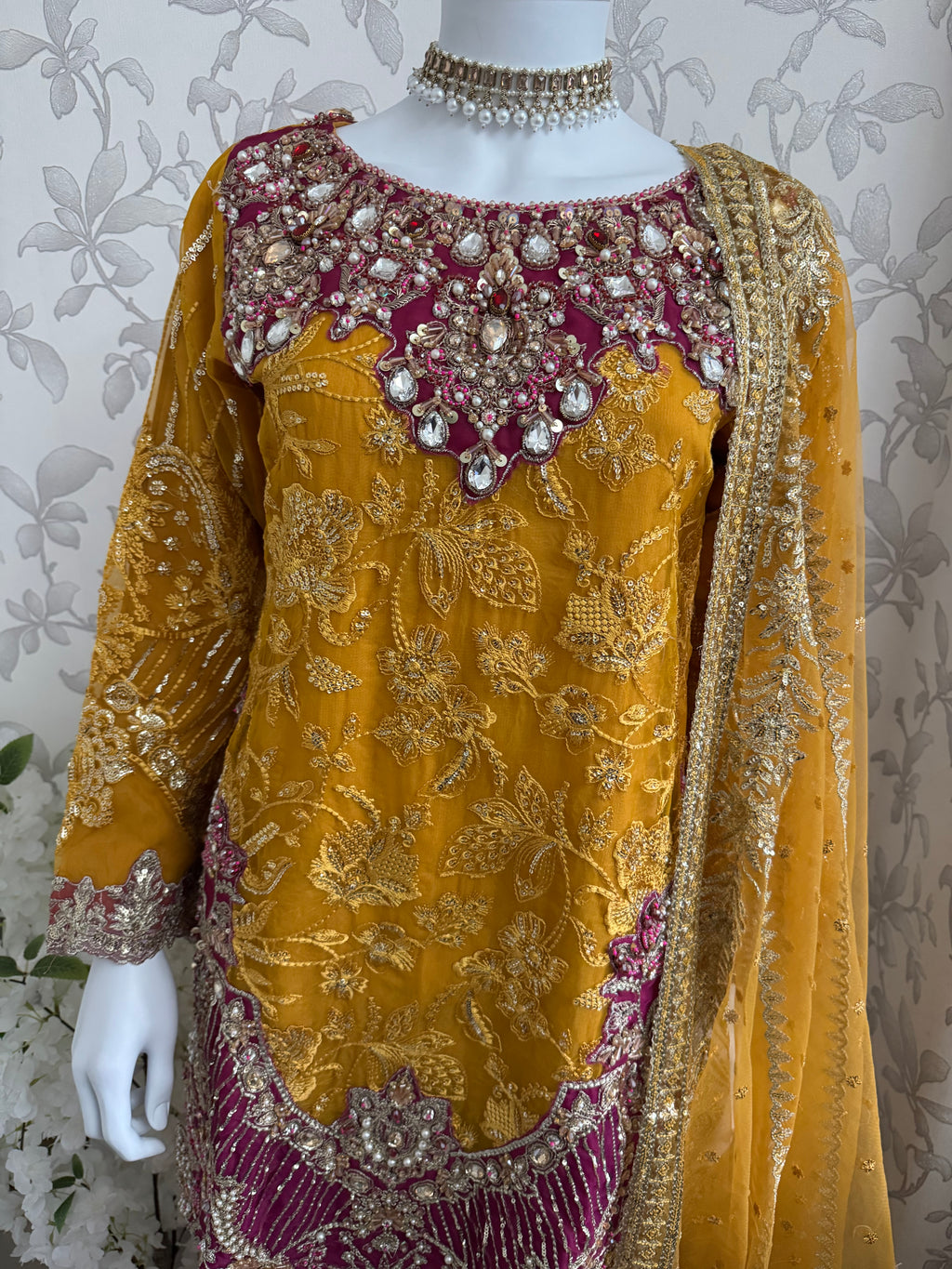 IMROZIAA | 3 piece Embroidered chiffon wedding Gharara Suit