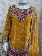 IMROZIAA | 3 piece Embroidered chiffon wedding Gharara Suit