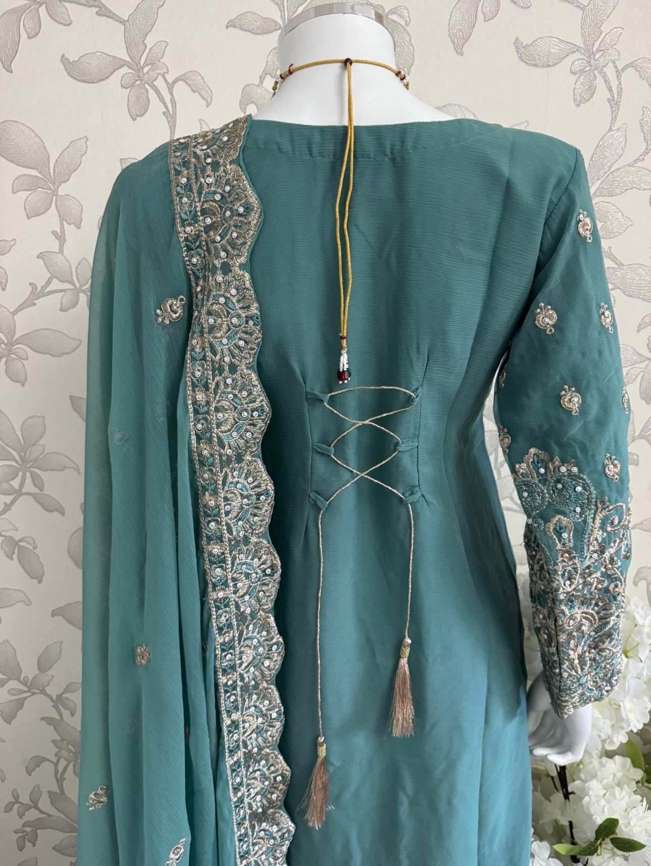 SAFFA | 3 piece Embroidered Chiffon Gharara Suit
