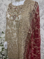 DULHAN | 3 piece heavy Embroidered Net Pakistani wedding Bridal Gharara Suit