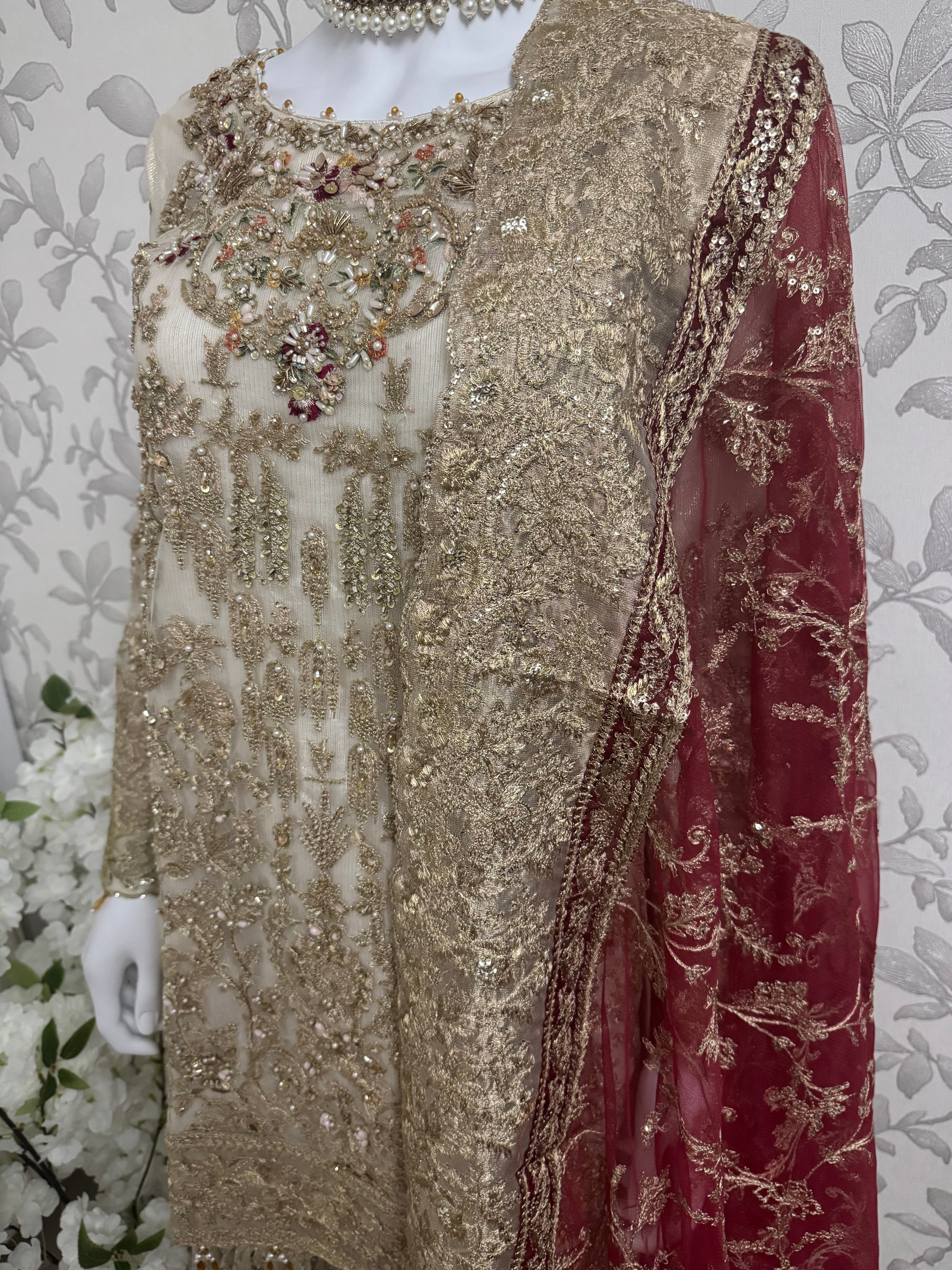 DULHAN | 3 piece heavy Embroidered Net Pakistani wedding Bridal Gharara Suit