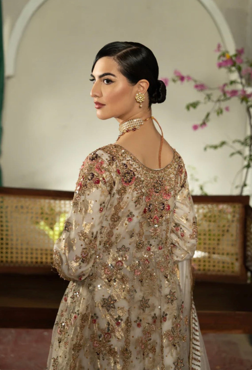 AROMMA | 3 piece Luxury Embroidered wedding anarkali Maxi dress comes with Potli bag