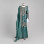 SAFFA | 3 piece Embroidered Chiffon Gharara Suit