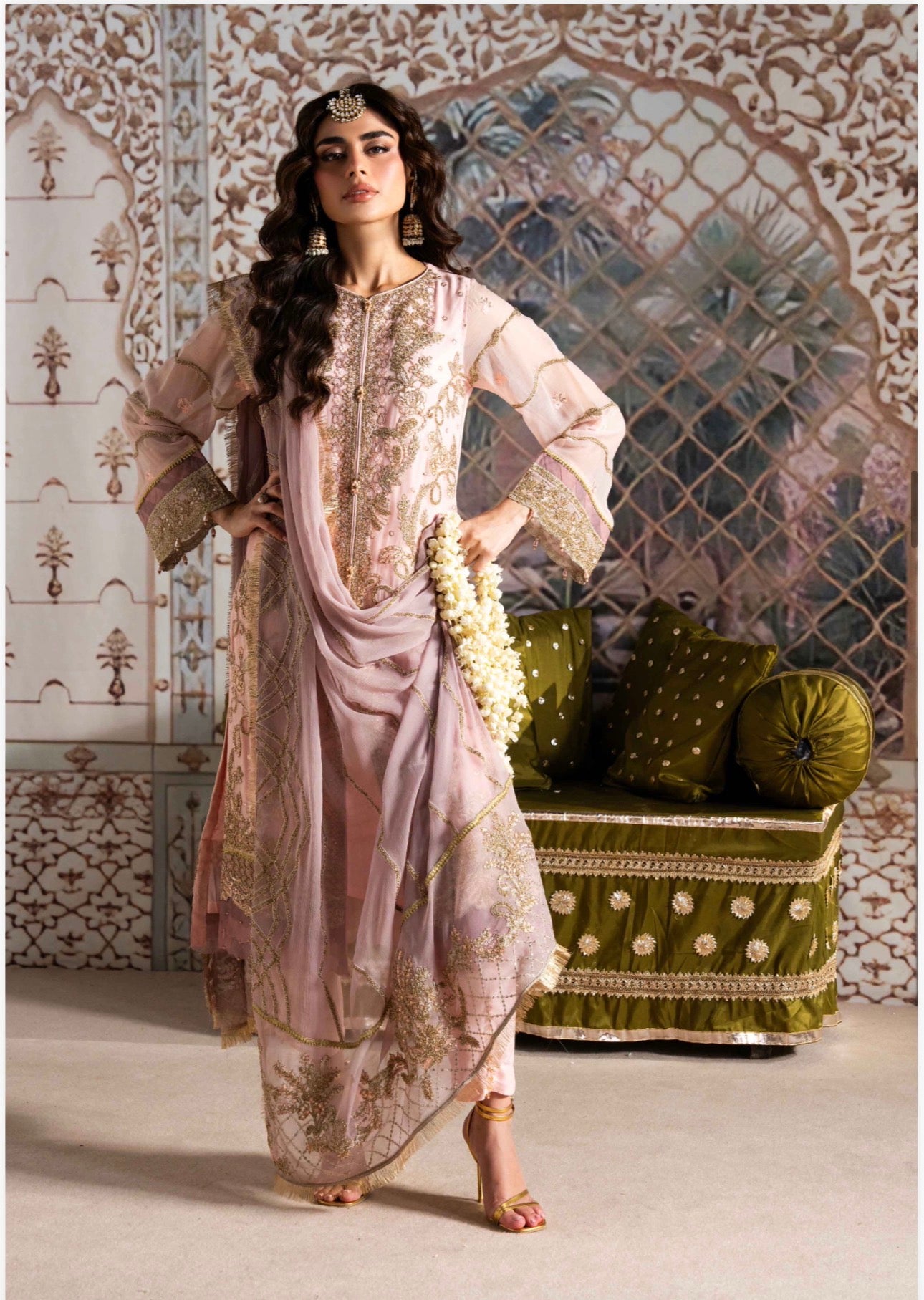 ALANI Blush Pink | 3 pieces Embroidered chiffon Suit