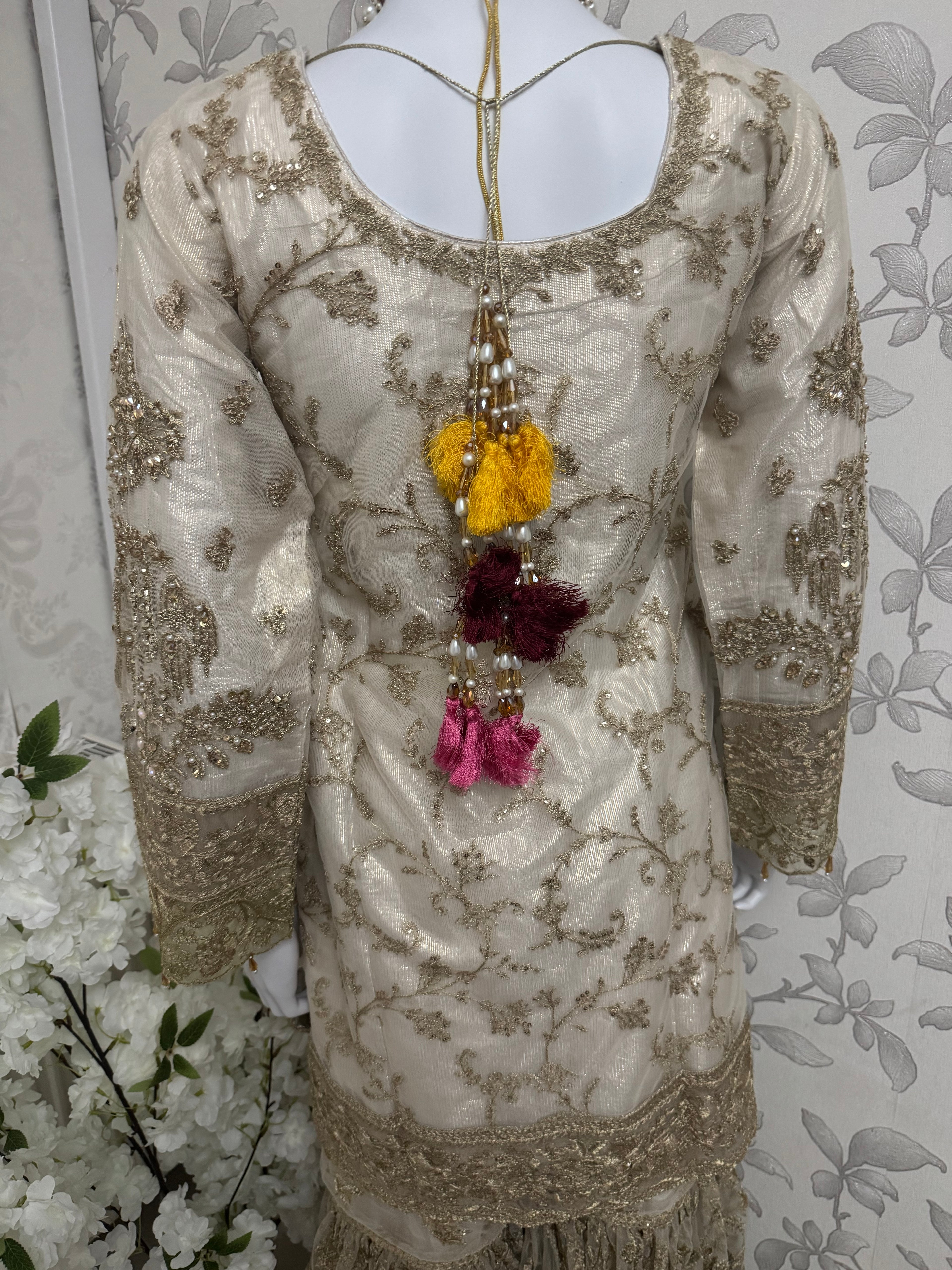 DULHAN | 3 piece heavy Embroidered Net Pakistani wedding Bridal Gharara Suit