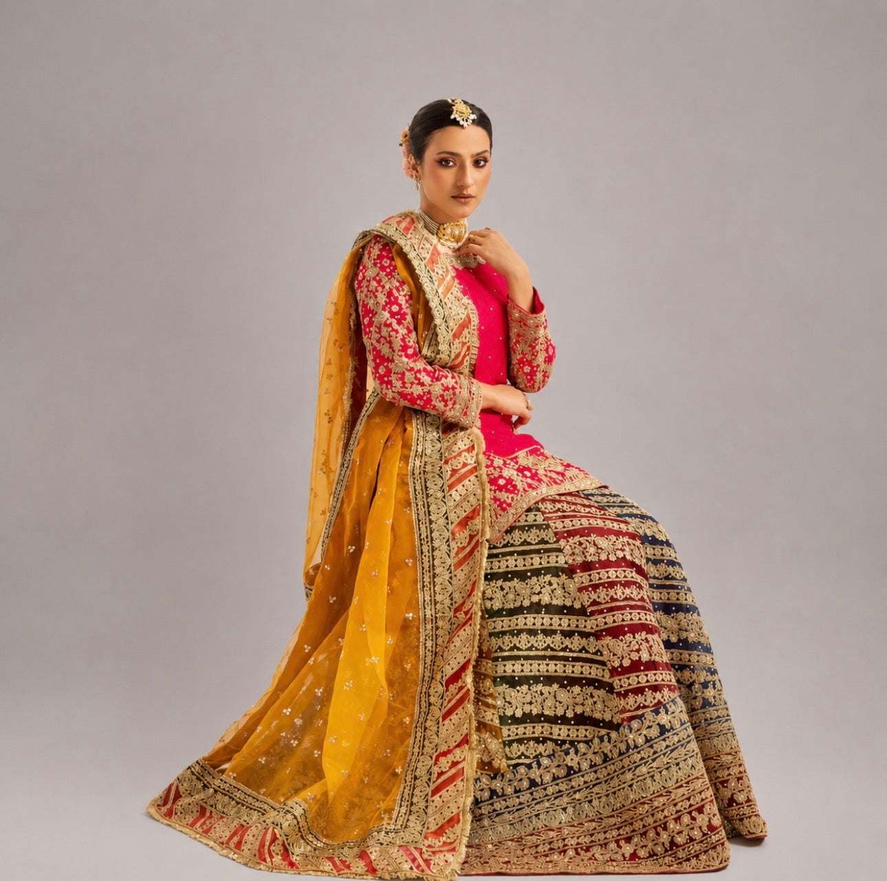 MEHNDI KI RAAT | 3 piece Embroidered Bridal Mayon/Mehndi Lehenga Dress