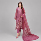 D4 VELVET-Rosewood Pink Elegance Embroidered 3 Piece Luxury Suit