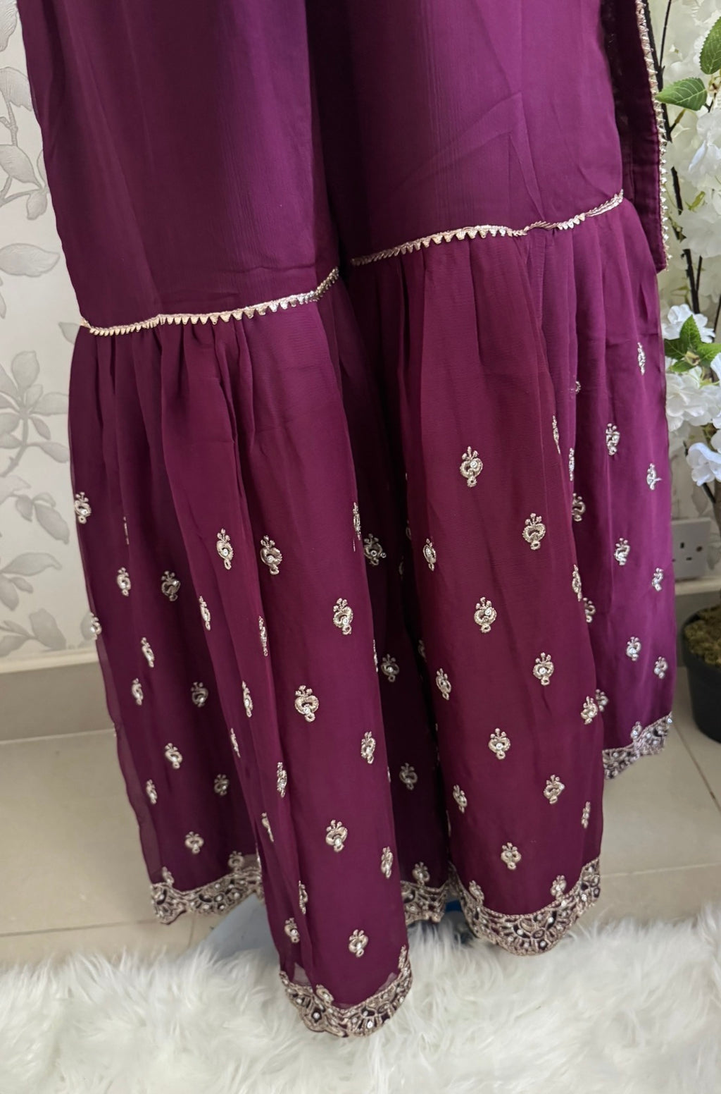 SAFFA | 3 piece Embroidered Chiffon Gharara Suit