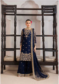 ALANI Navy Blue | 3 piece Embroidered chiffon sharara Suit
